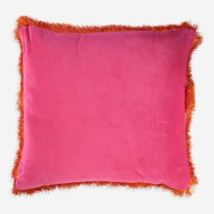 Hot Pink Fringe Lace Edge Plain Cushion 45x45cm - Image 1 - please select to enlarge image