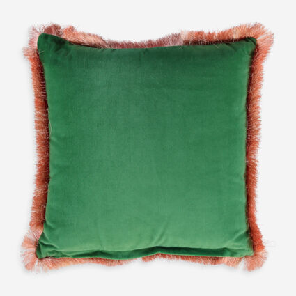 Green & Pink Velvet Cushion - Image 1 - please select to enlarge image