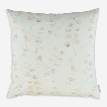 Teal & Peach Watercolour Floral Cushion 59x59cm - Image 1 - please select to enlarge image