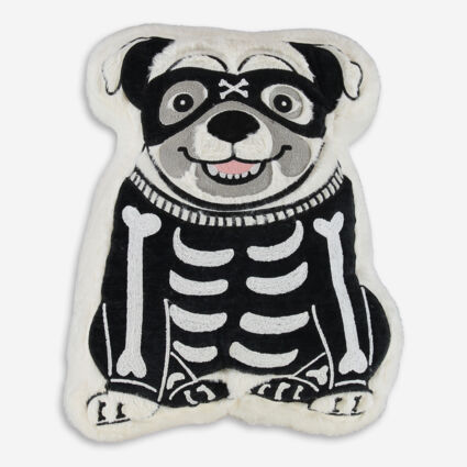 White & Black Skeleton Pug Cushion 43x35cm - Image 1 - please select to enlarge image