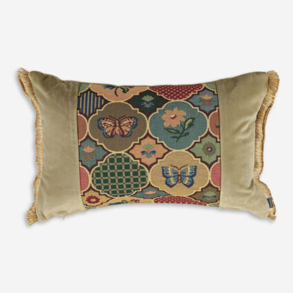 Olive Embroidered Patterned Cushion 55x33cm - Image 1 - please select to enlarge image