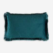 Teal Fringed Feather Velvet Cushion 50x30cm