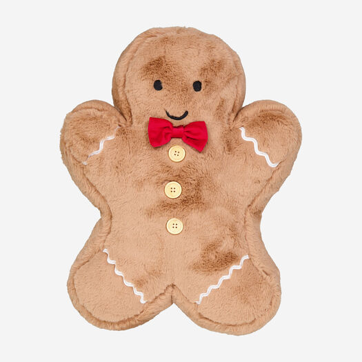 Brown Faux Fur Gingerbread Man Cushion 46x31cm - Image 1 - please select to enlarge image