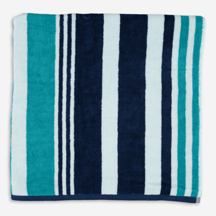 Blue Striped Beach Towel 92x176cm - Image 1 - please select to enlarge image