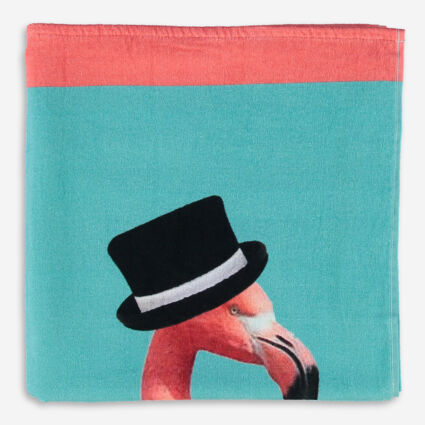 Green Flamingo Beach Towel 75x150cm - Image 1 - please select to enlarge image