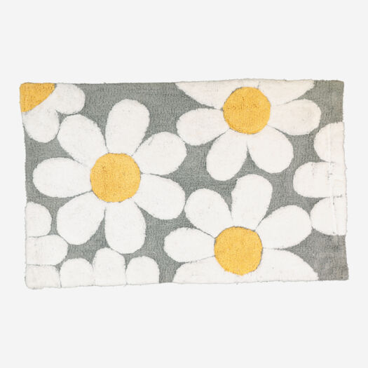 Grey & White Daisy Bath Mat - Image 1 - please select to enlarge image