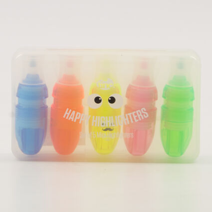 Five Pack Multicoloured Happy Highlighters  - Image 1 - please select to enlarge image