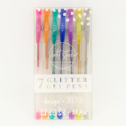 Seven Piece Multicoloured Glitter Gel Pens - Image 1 - please select to enlarge image