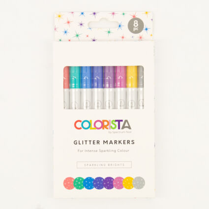 Eight Piece Multicoloured Glitter Marker Set - Image 1 - please select to enlarge image