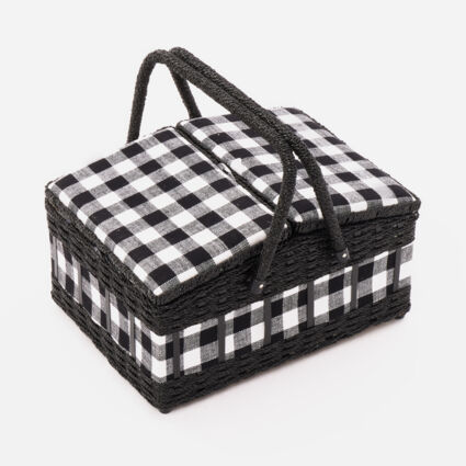 White & Black Gingham Sewing Box Hamper - Image 1 - please select to enlarge image