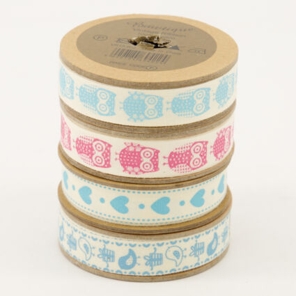Four Pack Cream Owl Ribbons 500cm - Image 1 - please select to enlarge image