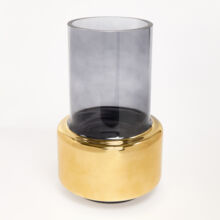 Smoke & Gold Tone Lobby Glass Vase 25.5x16cm