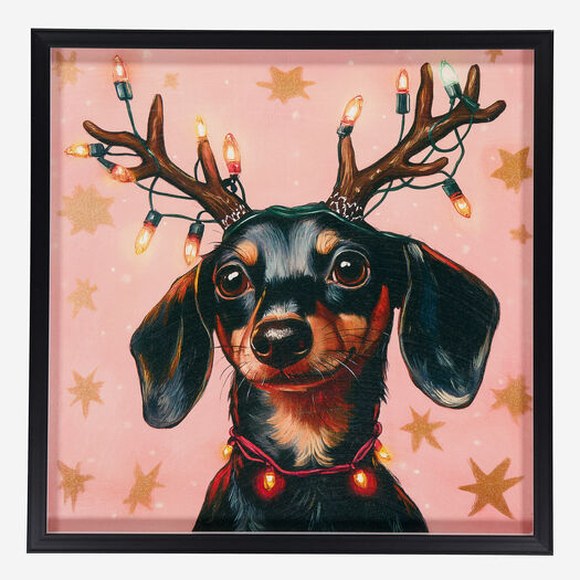 Mehrfarbige Wandkunst mit Weihnachtshund-Motiv 41x41cm - Bild 1 - bitte auswählen, um das Bild zu vergrößern