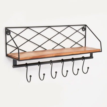 Black Latticed Wooden Wall Shelf 31x59cm - Image 1 - please select to enlarge image