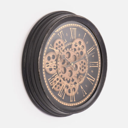 Black Gear Wall Clock 34x34cm - Image 1 - please select to enlarge image