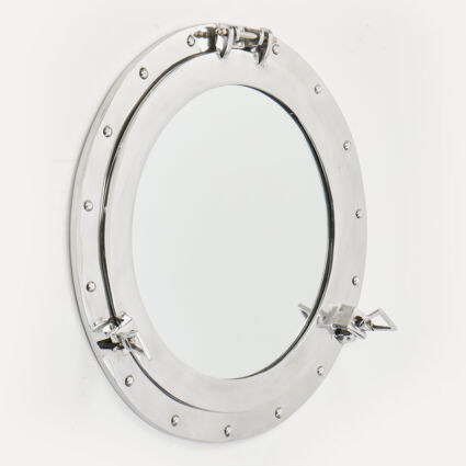 Silver Tone Port Hole Mirror 50x50cm - Image 1 - please select to enlarge image