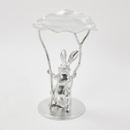 Silver Tone Leaf Bunny Drinks Table 59x35cm - Image 1 - please select to enlarge image