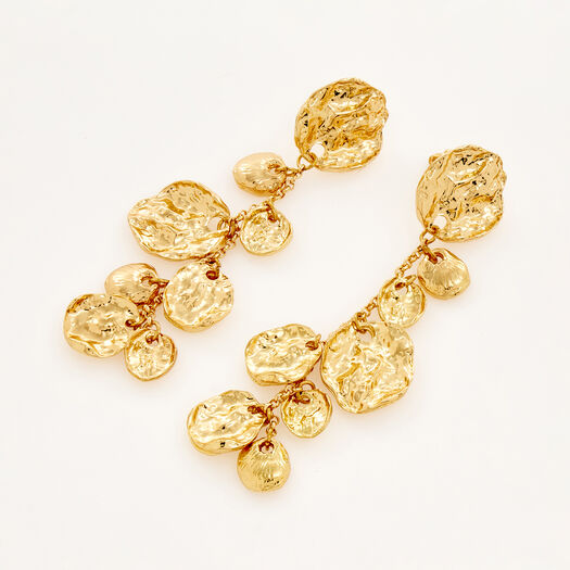 Gold Tone Hanging Plates Drop Earrings - Image 1 - please select to enlarge image