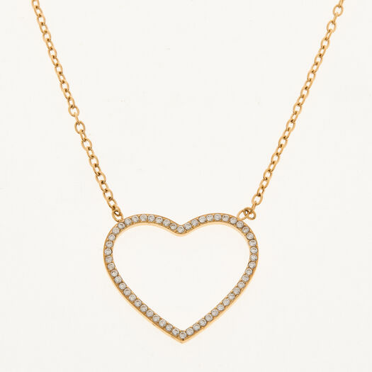 750er vergoldete Halskette mit Herz-Zwischenglied - Bild 1 - bitte auswählen, um das Bild zu vergrößern