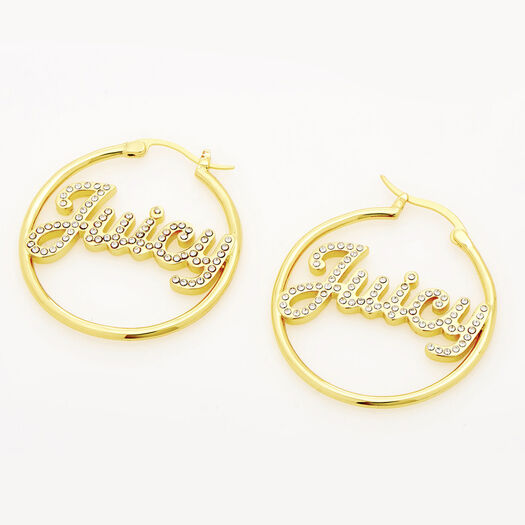 18ct Yellow Gold Embellished Juicy Hoop Earrings  - Image 1 - please select to enlarge image