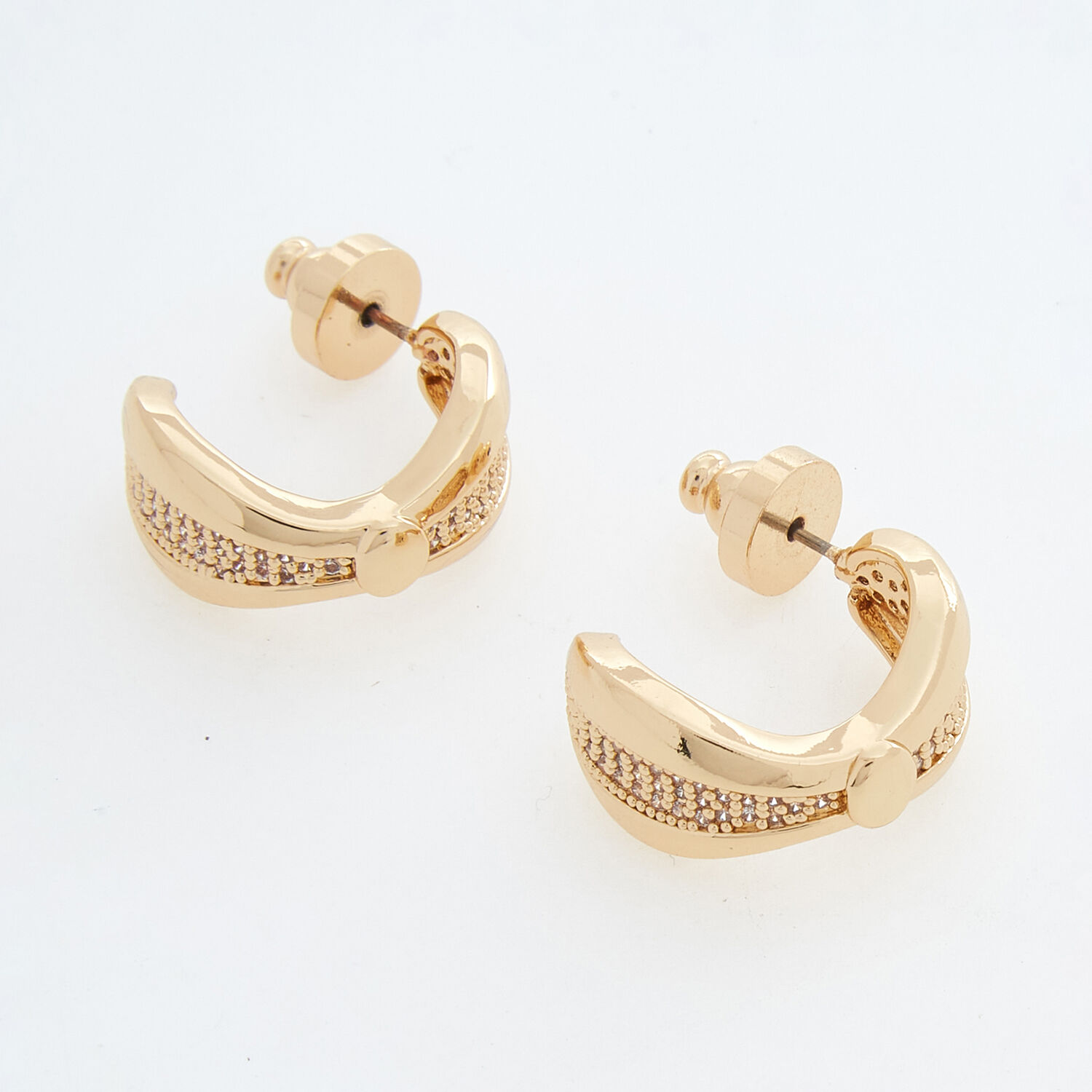 Gold Tone Zirconia Engraved Hoop Earrings TK Maxx UK