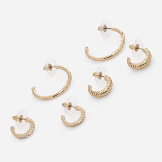 Three Pack Gold Tone Hoop Earrings - Image 1 - please select to enlarge image