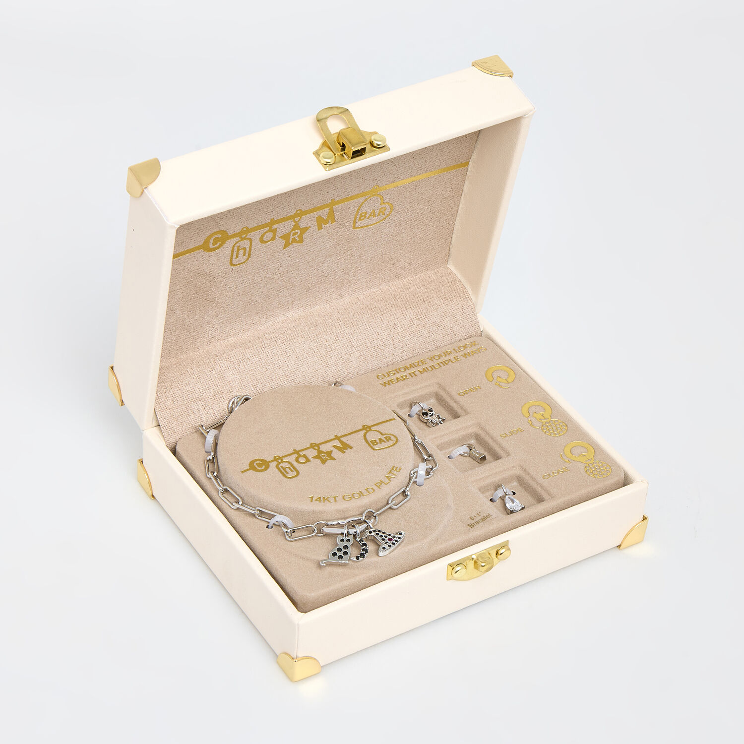 Gold Plated White Gold Bracelet Charms Made In Italy Sterling