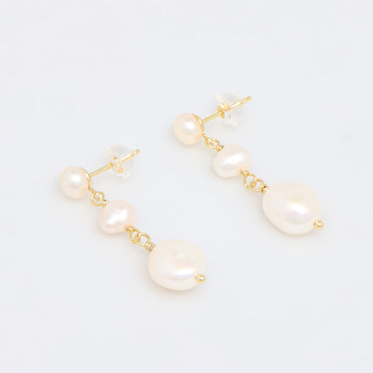 Gold Plated Sterling Silver Pearl Drop Earrings  - Image 1 - please select to enlarge image