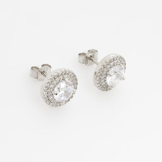 Silver Platinum Plated Zirconia Stud Earrings - Image 1 - please select to enlarge image