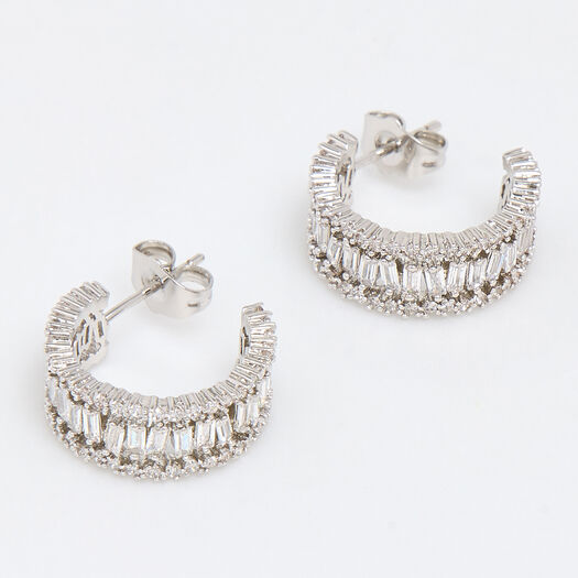 Silver Tone Brass Embellished Hoop Earrings - Image 1 - please select to enlarge image
