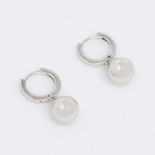 White Gold Plated Ball Huggie Earrings - Image 1 - please select to enlarge image