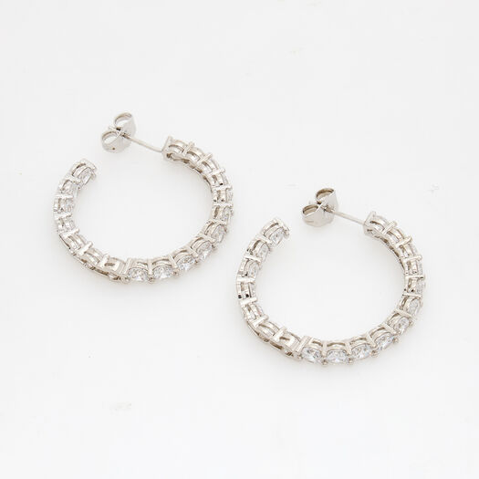 Rhodium Plated Medium Hoop Earrings - Image 1 - please select to enlarge image