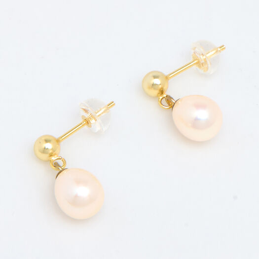 18ct Gold Plated Sterling Silver 7-8mm FW Pearl Earrings - Image 1 - please select to enlarge image