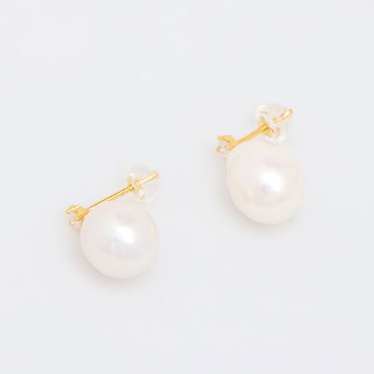 18ct Gold Plated Sterling Silver Genuine Pearl Stud Earrings - Image 1 - please select to enlarge image