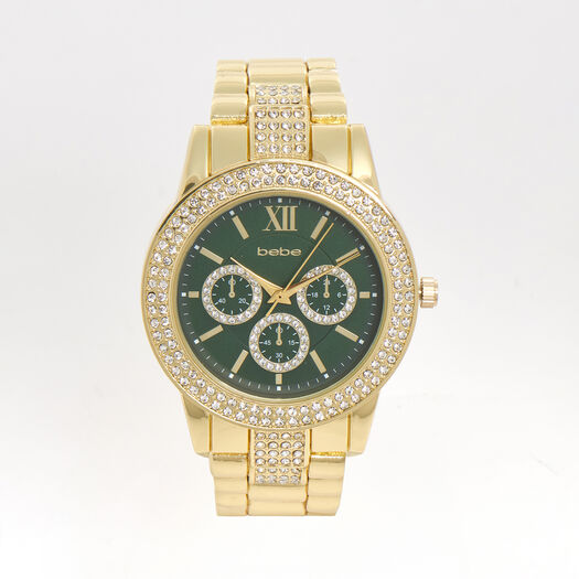 Gold Tone & Green Embellished Watch - Image 1 - please select to enlarge image