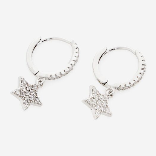 Sterling Silver Embellished Star Huggie Earrings - Image 1 - please select to enlarge image
