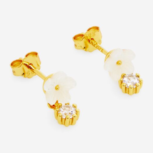 Gold Plated Sterling Silver Floral Embellished Earrings - Image 1 - please select to enlarge image