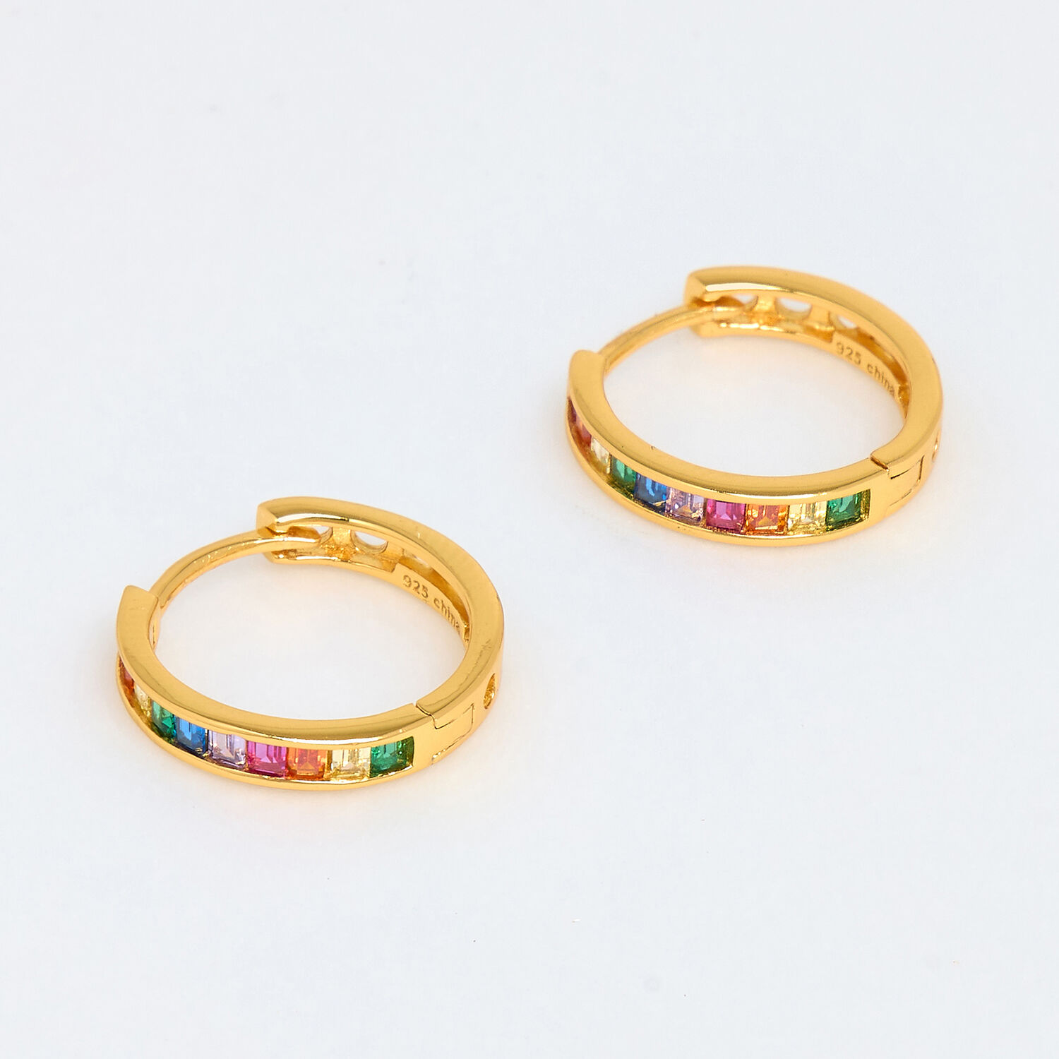 Gold Tone Sterling Silver Rainbow Gem Hoop Earrings TK Maxx UK