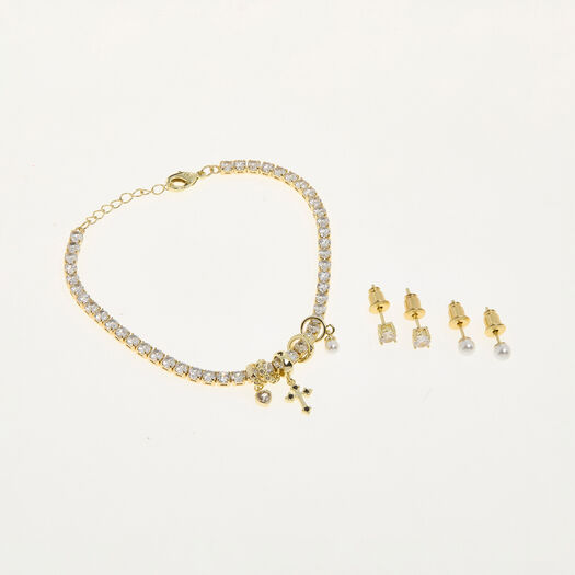 3-teiliges goldfarbenes Schmuckset - Bild 1 - bitte auswählen, um das Bild zu vergrößern