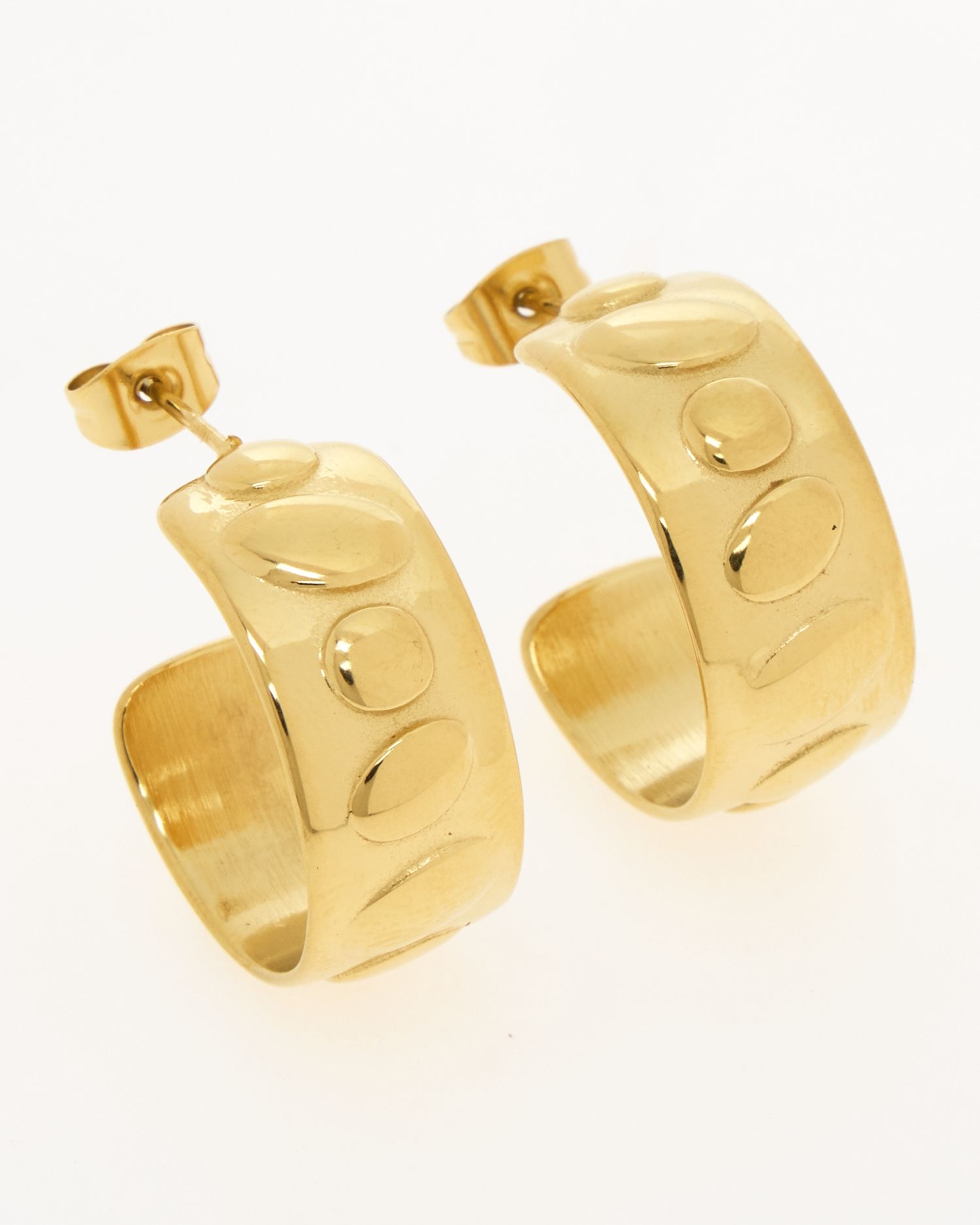 14ct Gold Plated Embossed Pebble Hoop Earrings