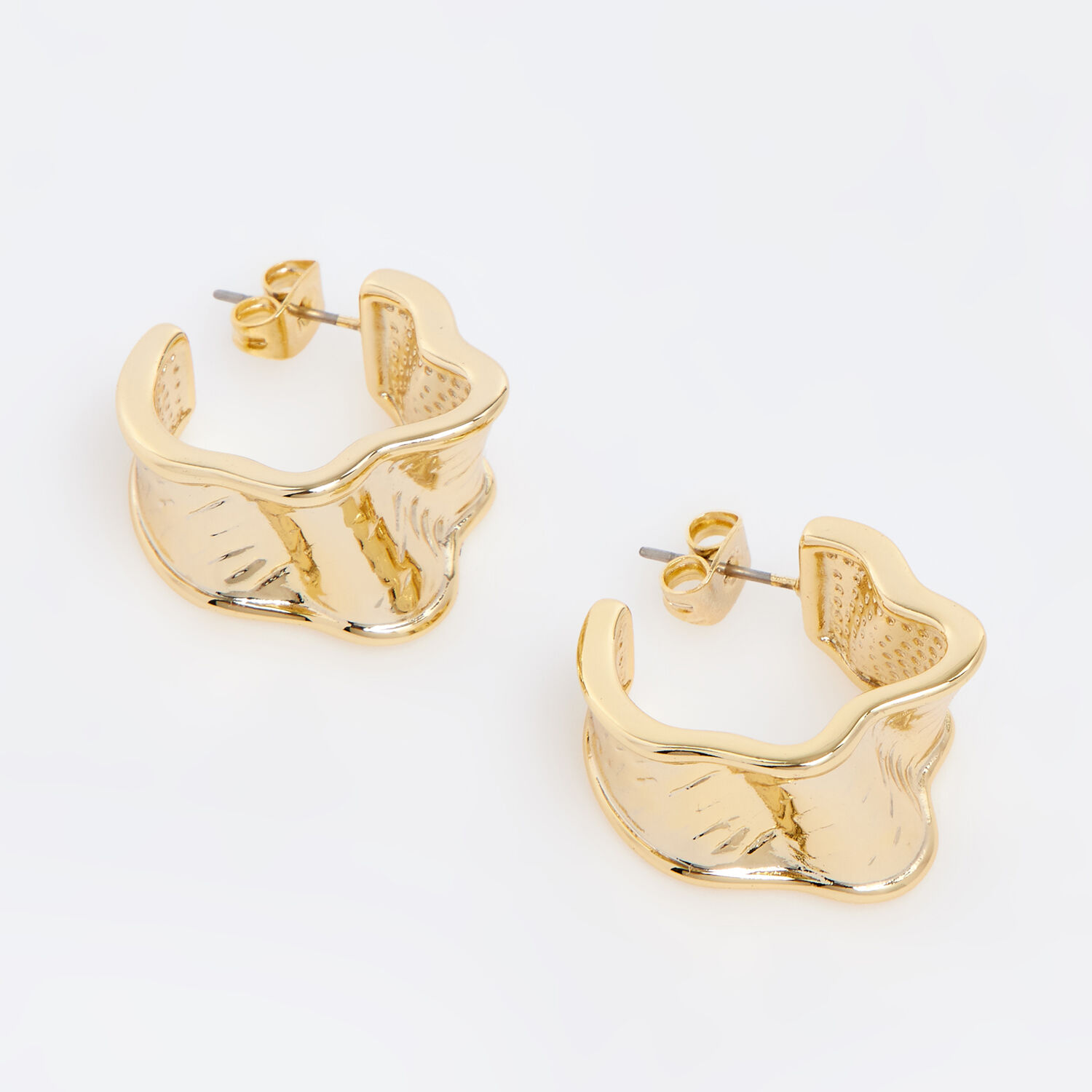 18ct Gold Plated Hammered Hoops - TK Maxx UK