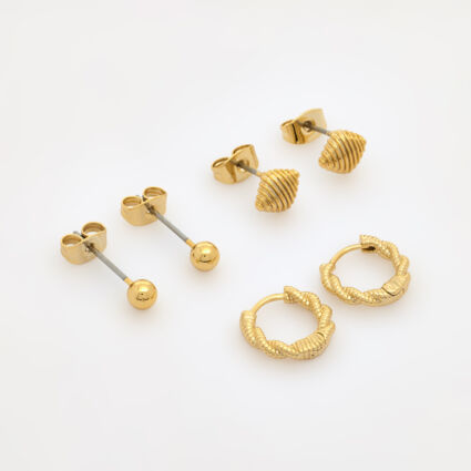 Three Pack Gold Plated Earring Set  - Image 1 - please select to enlarge image