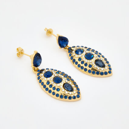 18ct Gold Plated & Navy Crystal Marquise Drop Earrings  - Image 1 - please select to enlarge image