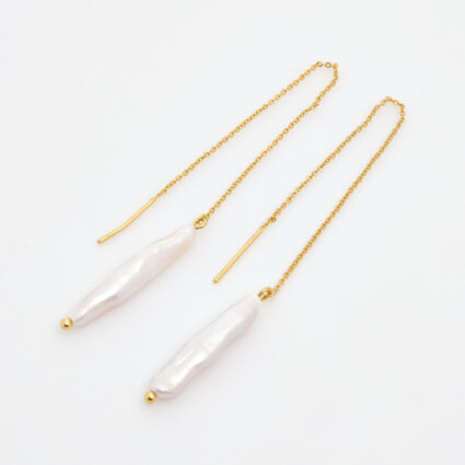 18ct Gold Plated Pearl Long Chain Drop Earrings  - Image 1 - please select to enlarge image