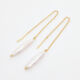 18ct Gold Plated Pearl Long Chain Drop Earrings  - Image 1 - please select to enlarge image