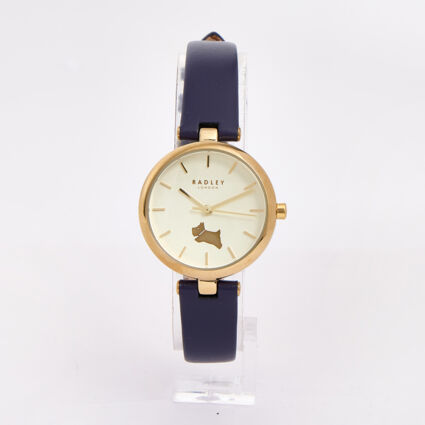 Navy Leather Analogue Watch  - Image 1 - please select to enlarge image