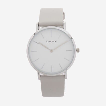 Grey & Silver Tone Minimal Analogue Watch - Image 1 - please select to enlarge image