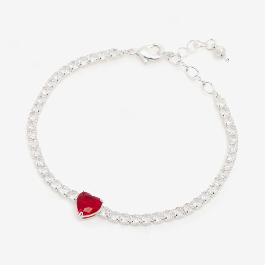 Silver CZ Heart Bracelet - Image 1 - please select to enlarge image