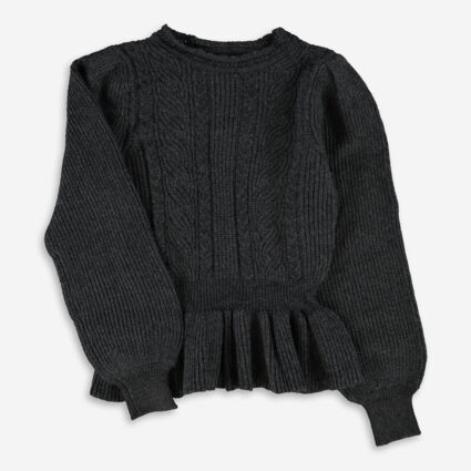 Dark Grey Knit Frill Jumper - Image 1 - please select to enlarge image