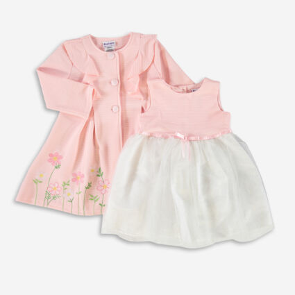 Two Piece Pink Coat & Natural Dress Set - Image 1 - please select to enlarge image